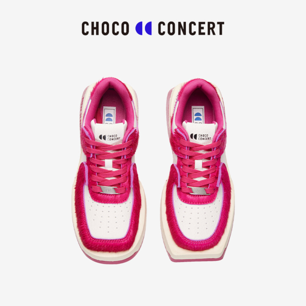 Choco Concert Mis-Matched Horsehair Square Toe Sneaker Pink