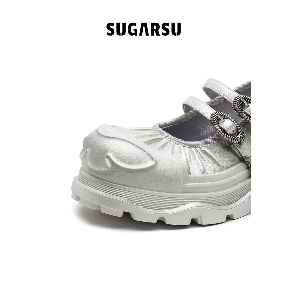 SugarSu Butterfly Sole Double Buckle Mary Jane Sliver