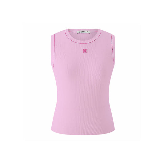 Herlian Embroidery Logo Knit Vest Top Pink