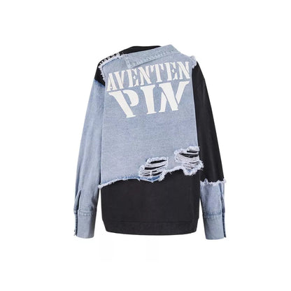 Aventen Pin Denim Deconstruction Shirt Sweater Black