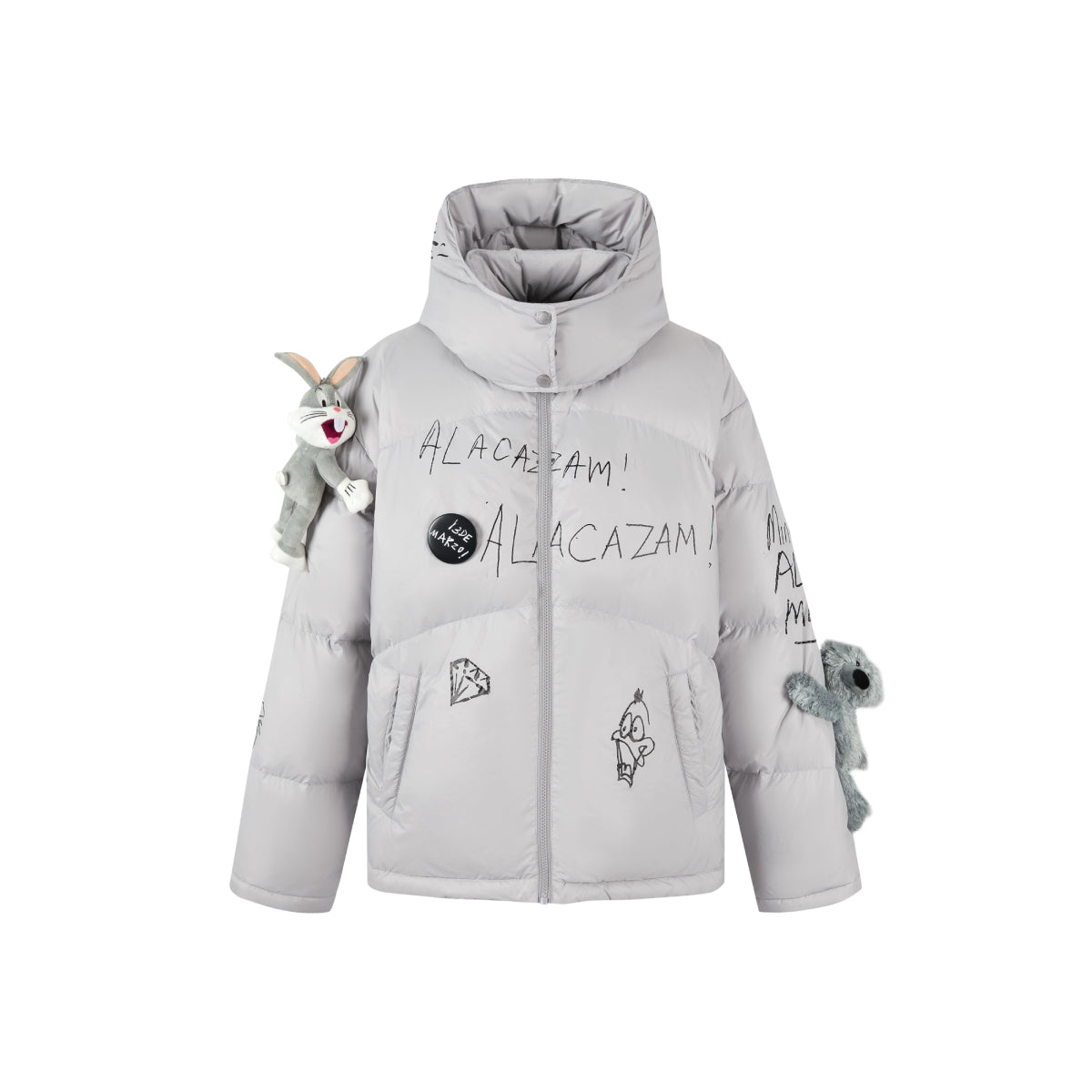 13De Marzo X Looney Tunes Bugs Bunny Sketch Down Jacket Grey