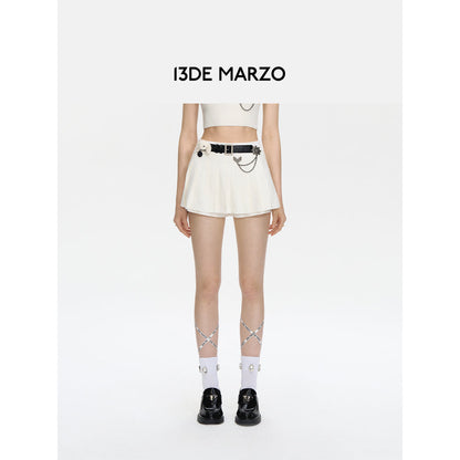 13De Marzo Badge Punk Knit Skirt Shorts White