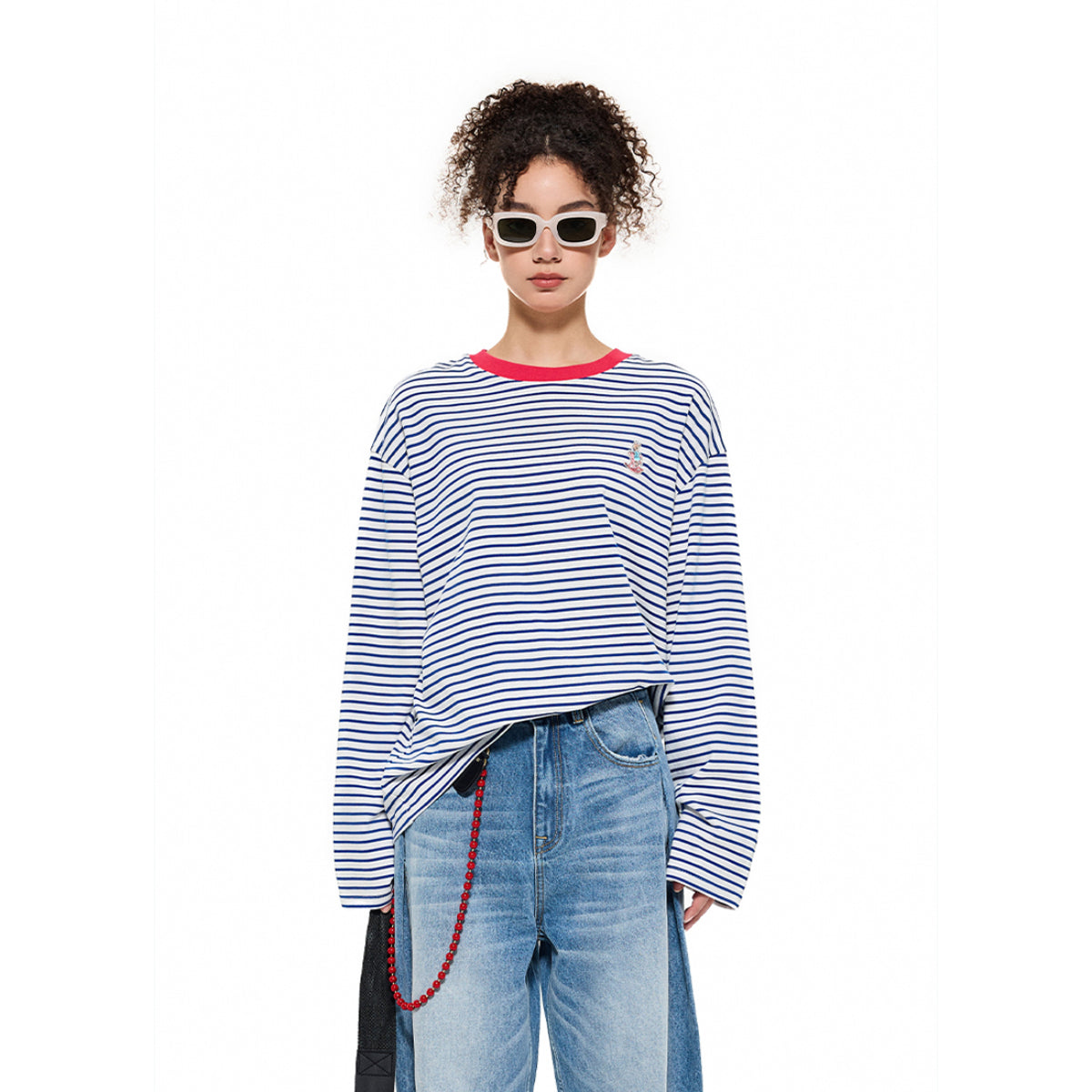 Alexia Sandra Embroidery Small Rabbit Striped L/S Tee Blue