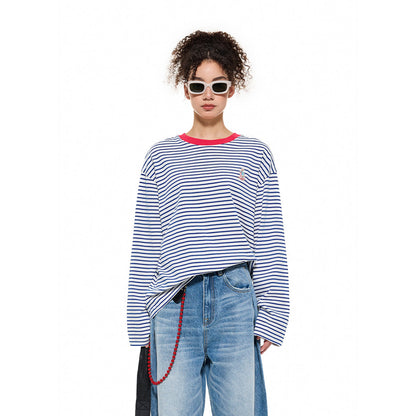 Alexia Sandra Embroidery Small Rabbit Striped L/S Tee Blue