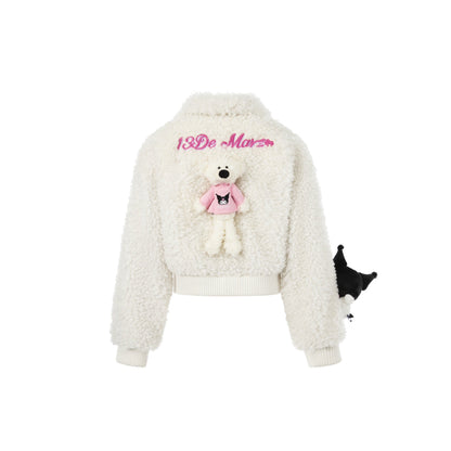 13De Marzo X Kuromi Bear Short Fleece Coat White