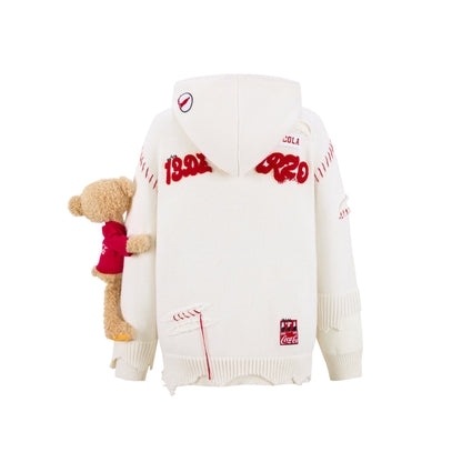 13De Marzo X Coca-Cola Bear Destroyed Knit Hoodie White