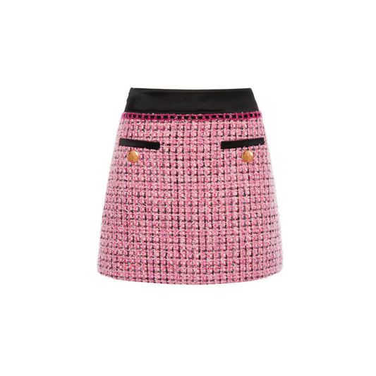 Rocha Roma Acetate Paneled Tweed Skirt Pink