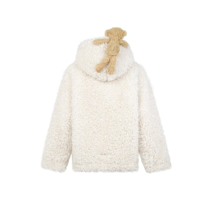 13De Marzo Plush Bear Fuzzy Hooded Coat White