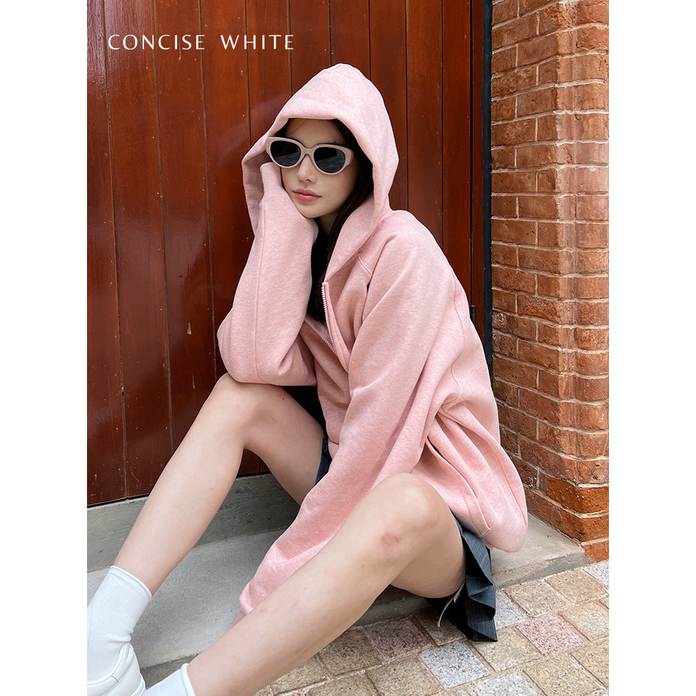 Concise-White Back 97 Logo Zip Up Hoodie Pink