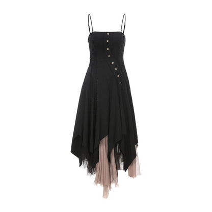 Elywood Black Slant Split Camisole Dress