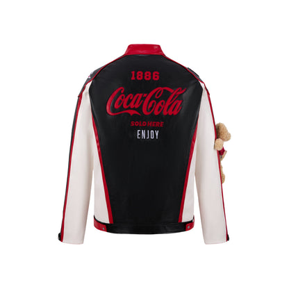 13De Marzo X Coca-Cola Bear Racing Leather Jacket Black