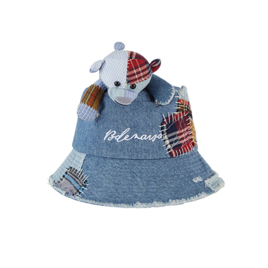 13De Marzo Plaid Patch Denim Bucket Hat Blue