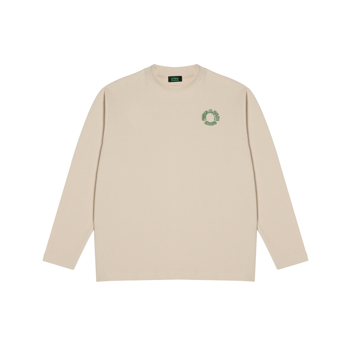 AFGK Half Turtleneck Basic Waffle Embroidery Logo L/S Tee Cream