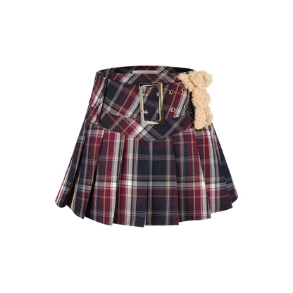 13De Marzo Low Belt Plaid Skirt Black