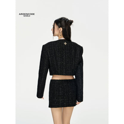 ARDENCODE Rhinestone Button Tweed Short Jacket Black