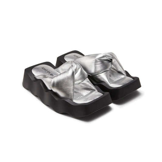 Lost In Echo Square Toe Wavy Bottom Kink Slippers Silver