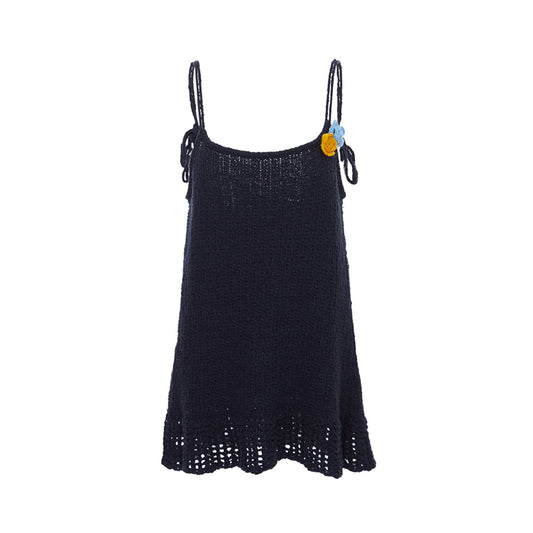 Palavas 3D Floral Knit Camisole Top Navy Blue