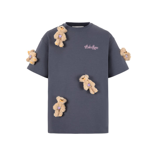 13De Marzo Doozoo Rhinestone Mini Bears T-Shirt Grey