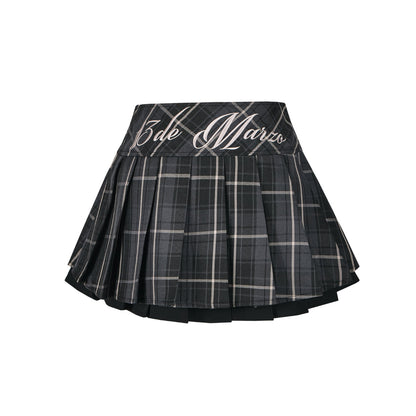 13De Marzo Plaid Low Waist Pleated Skirt Black