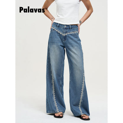 Palavas Lace Edge Relaxed Fit Loose Denim Pants