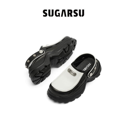 SugarSu Two-Way Hollow Out Rose Studs Mules Black