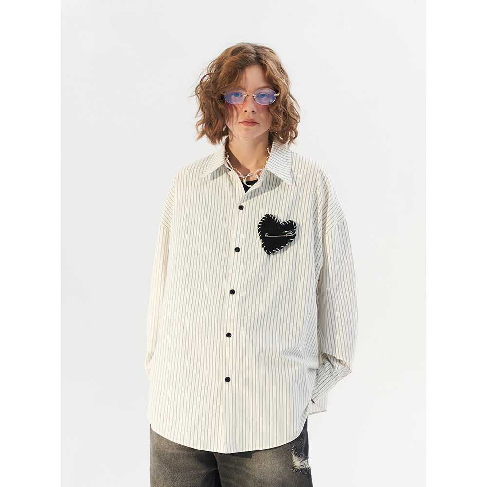 Moditec Heart Patch Striped Oversize Shirt