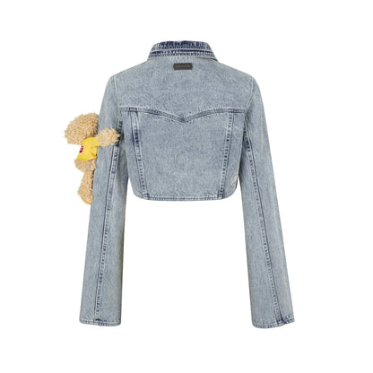 13De Marzo X Lay's Bear Washed Short Denim Jacket Blue