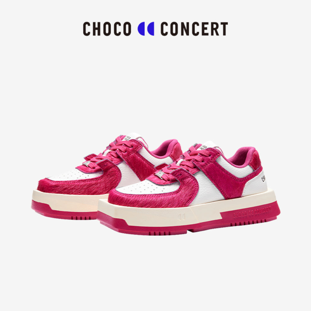 Choco Concert Mis-Matched Horsehair Square Toe Sneaker Pink