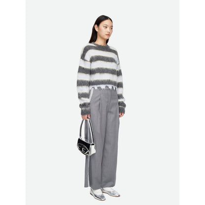 Herlian Raw Edge Striped Mohair Knit Sweater Grey