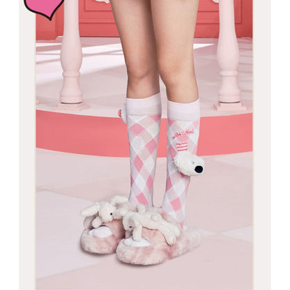 13De Marzo X Hello Kitty Bear Plaid Stocking Pink