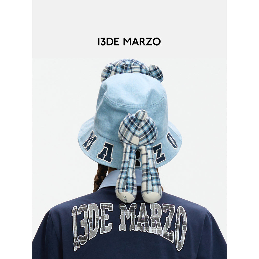 13De Marzo Bear In Wormhole Denim Bucket Hat Blue