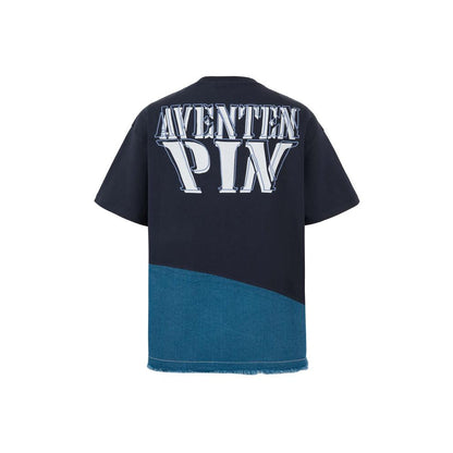 Aventen Pin Denim Bottom Patchwork Tee Navy Blue