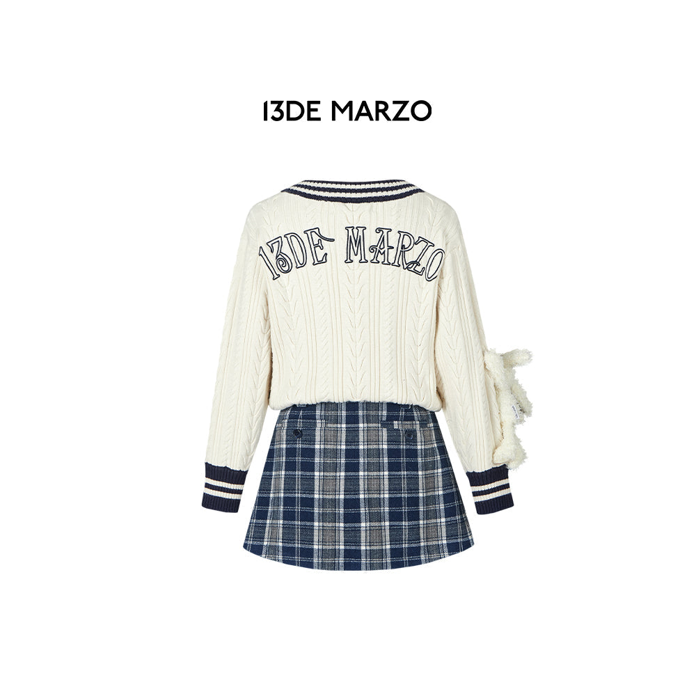 13De Marzo Color Blocked Plaid Knit Dress White