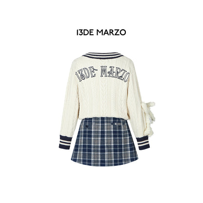 13De Marzo Color Blocked Plaid Knit Dress White