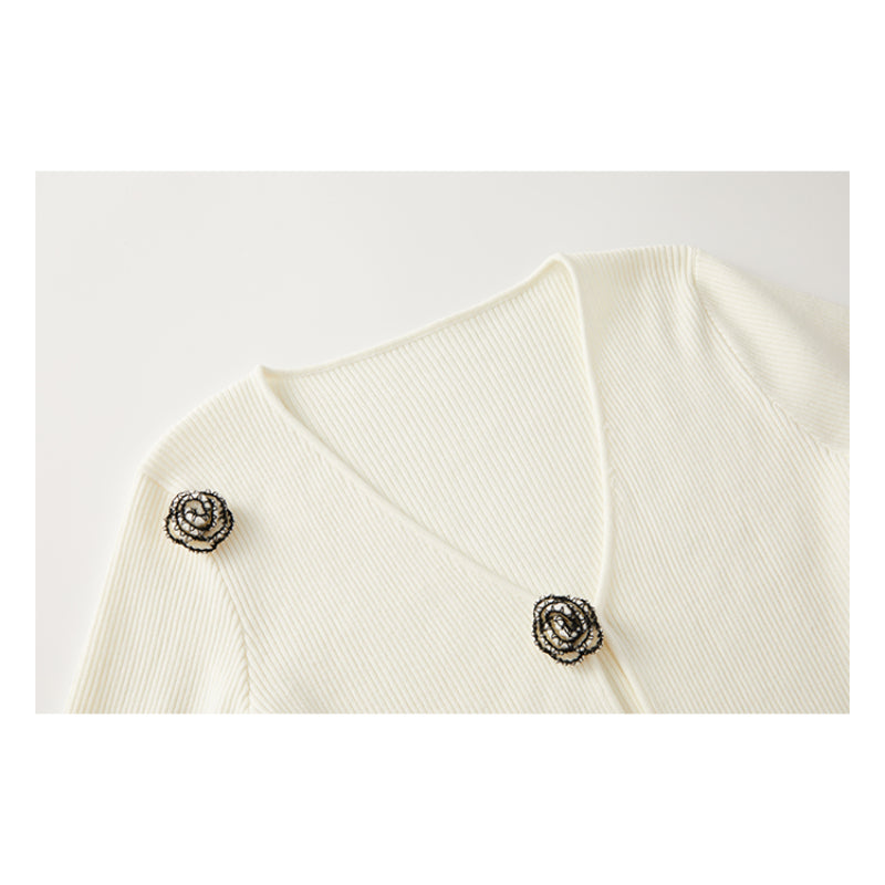 Rocha Roma Camellia Knitted Cardigan Top White