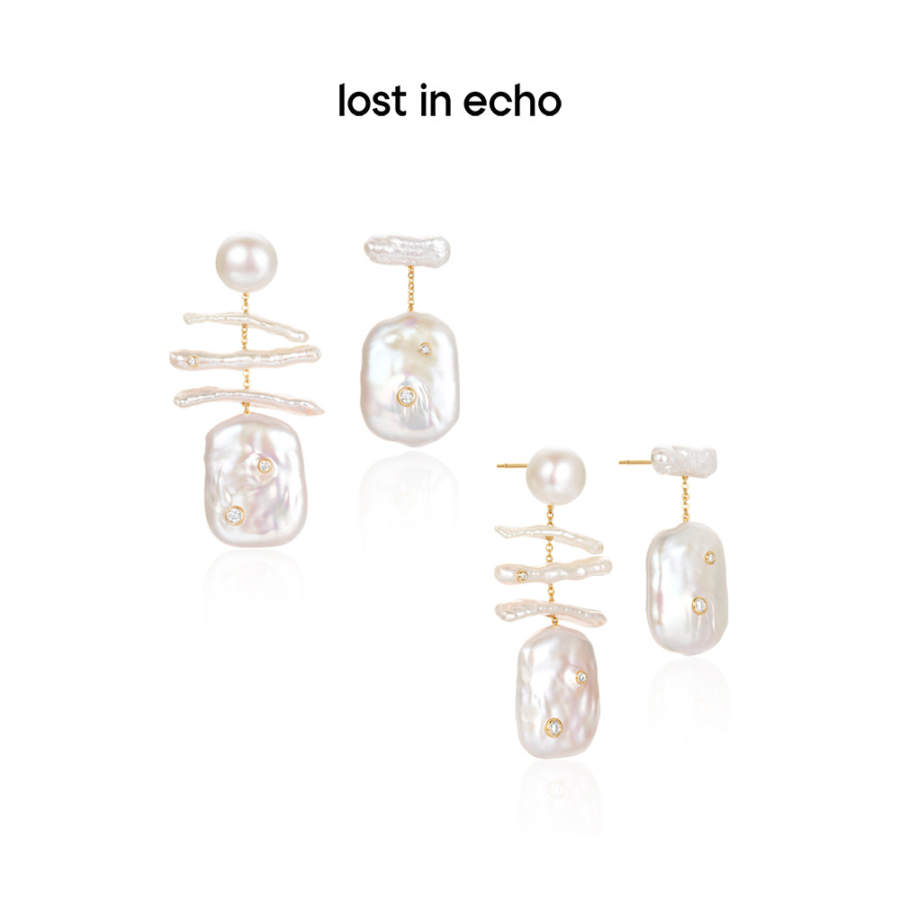 Lost In Echo Asymmetric Baroque Shaped Pearl Earrings