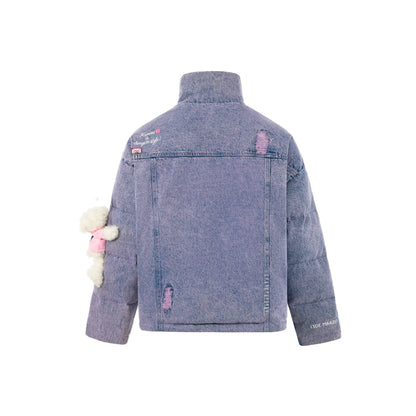 13De Marzo X Kuromi Bear Washed Denim Down Jacket Purple