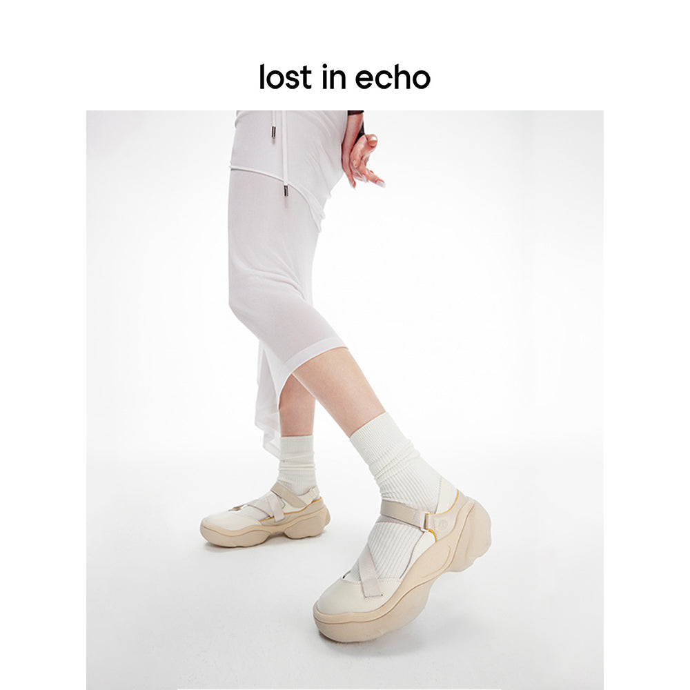 Lost In Echo Asymmetric Thick Sole Casual Sandal Cream