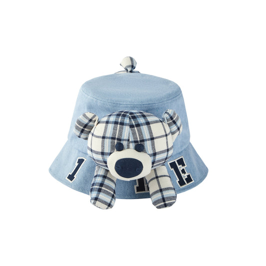 13De Marzo Bear In Wormhole Denim Bucket Hat Blue