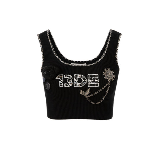 13De Marzo Badge Punk Strap Vest Top Black