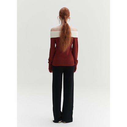 Rumia Bowtie Off-Shoulder Knit Top Red