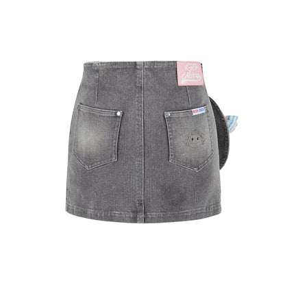 13De Marzo X PEKO Sweet Bear Low-Rise Mini Denim Skirt Gray