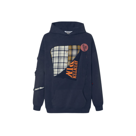 Aventen Pin DIY Tearing Shirt Inside Hoodie Navy Blue