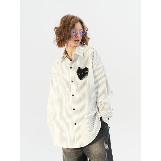 Moditec Heart Patch Striped Oversize Shirt