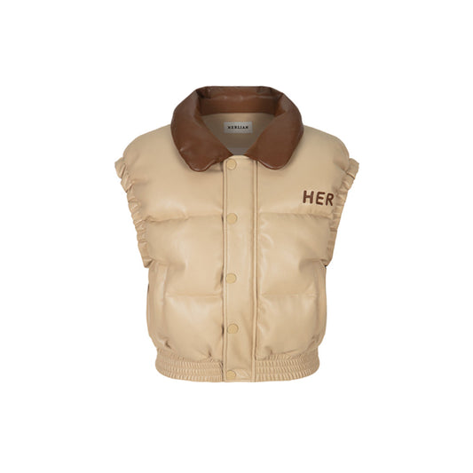 Herlian Embroidery Logo Down Vest Coat Khaki