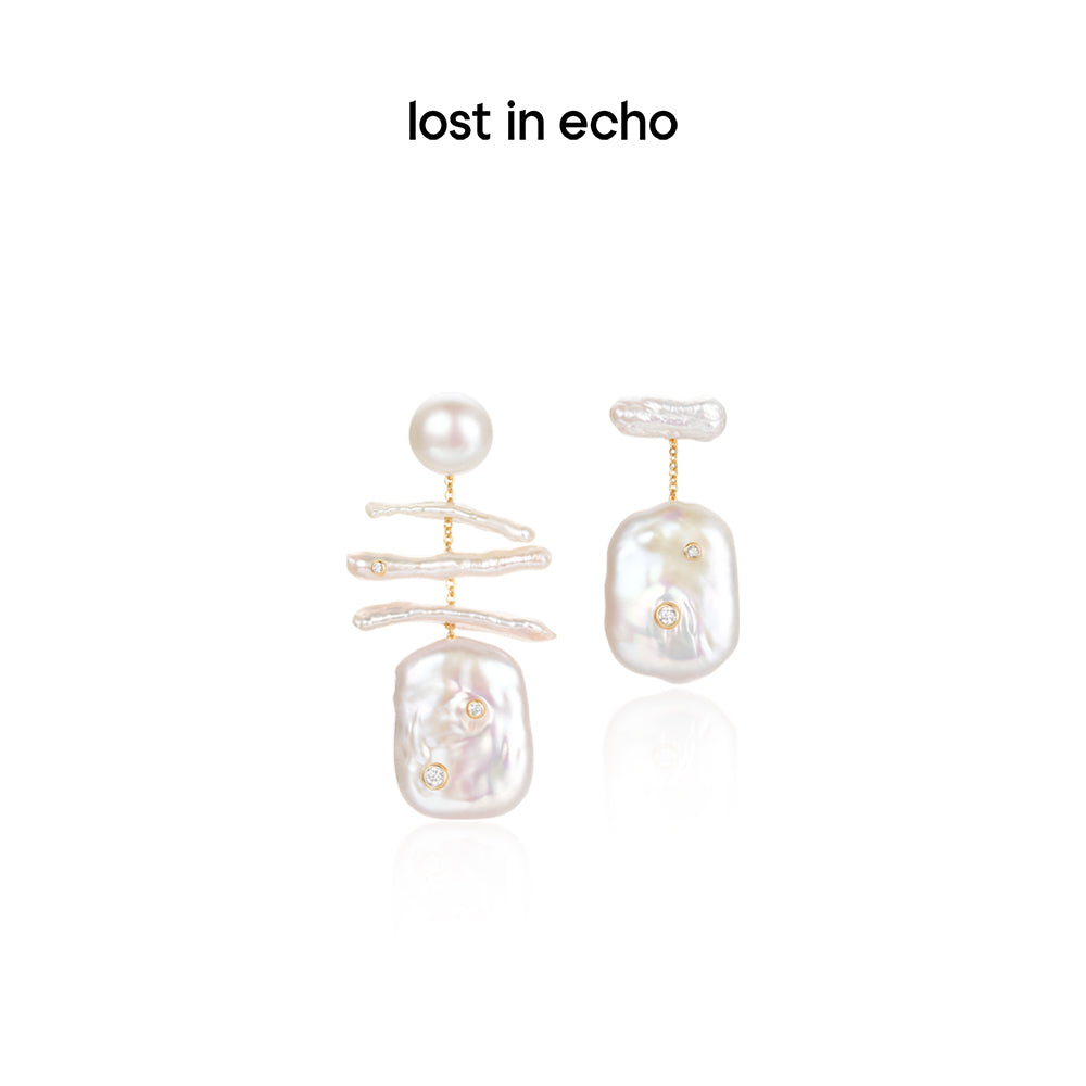 Lost In Echo Asymmetric Baroque Shaped Pearl Earrings