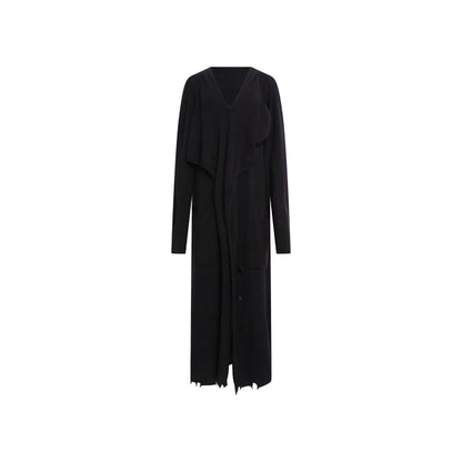 Elywood Black Lapel Knit Long Coat