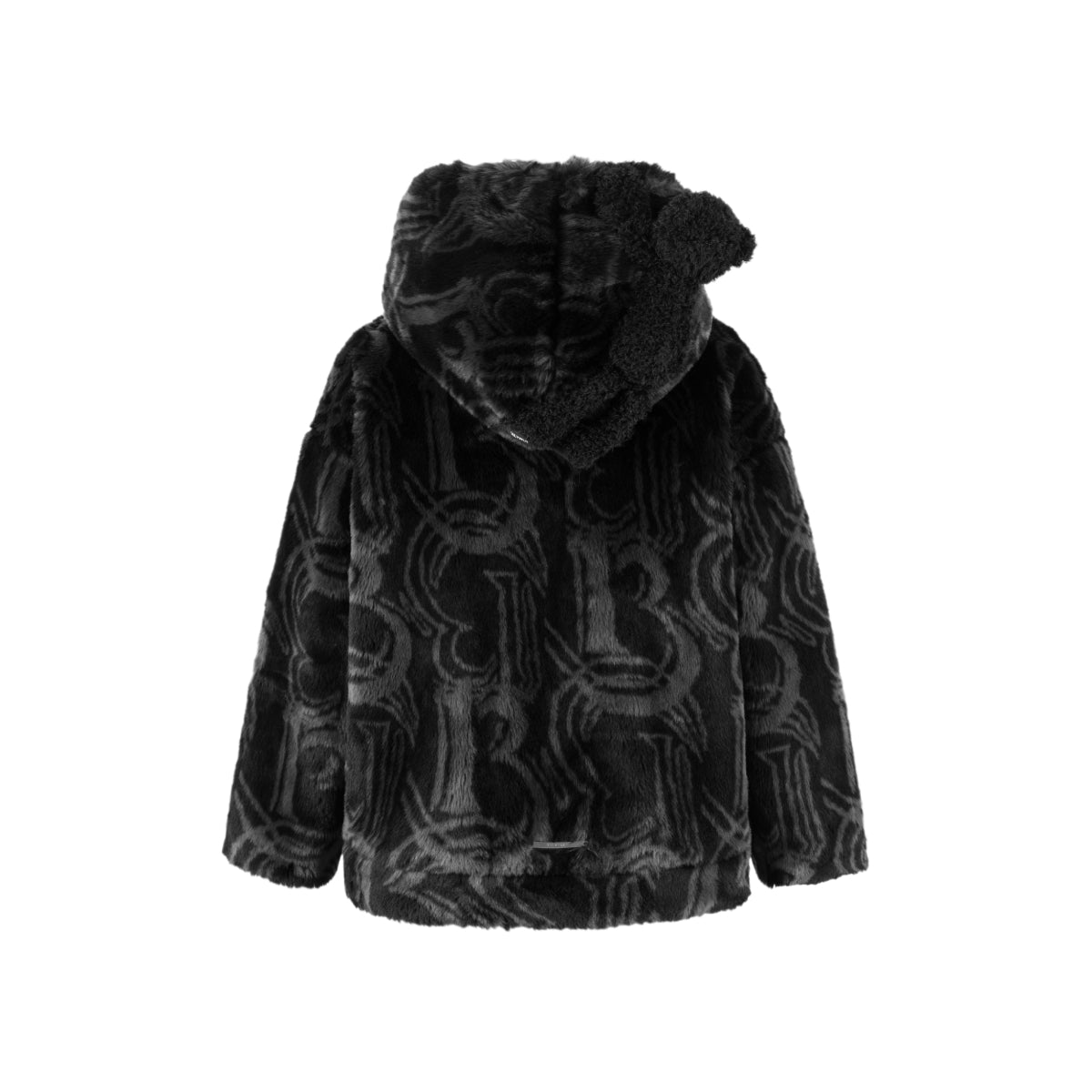 13De Marzo Artificial Fur Logo Hooded Coat Black