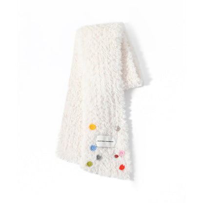 Alexia Sandra Color Button Furry Scarf White