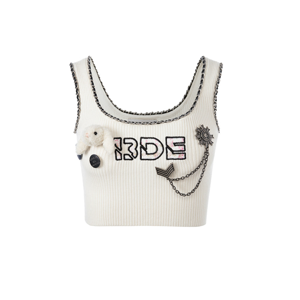 13De Marzo Badge Punk Strap Vest Top White